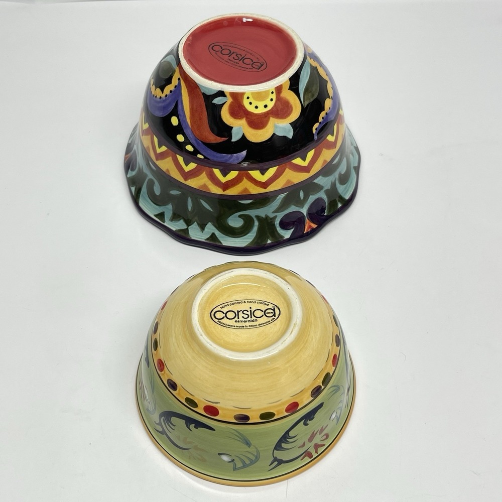 Corsica Esmeralda & Merida Collections Cereal & Fruit Bowls Set Hand Painted - Picture 5 of 13